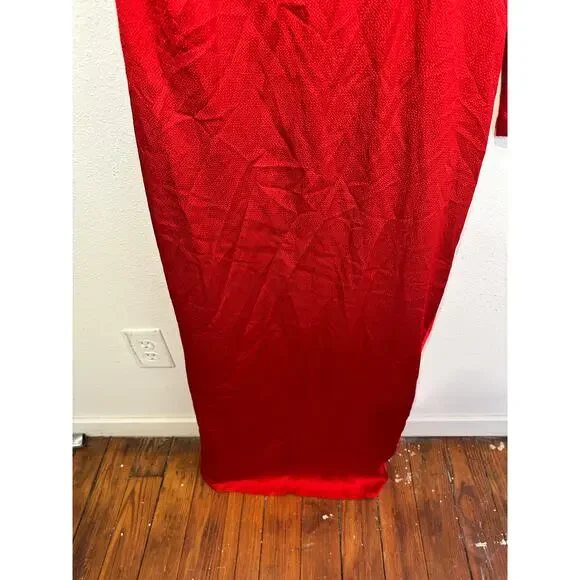 ML MONIQUE LHUILLIER Red Drapey One Shoulder Thigh Grazing Slit Gown size 4